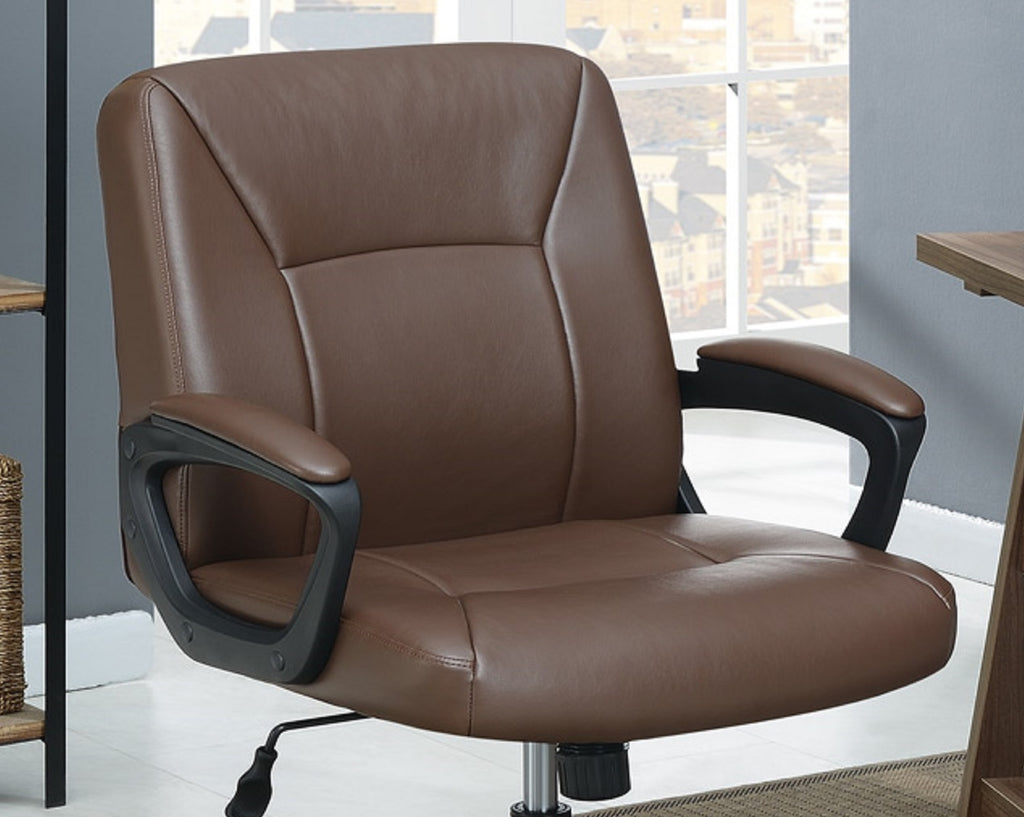 Relax Cushioned Office Chair 1pc Brown Color Upholstered Seat back Adjustable Chair Faux Leather