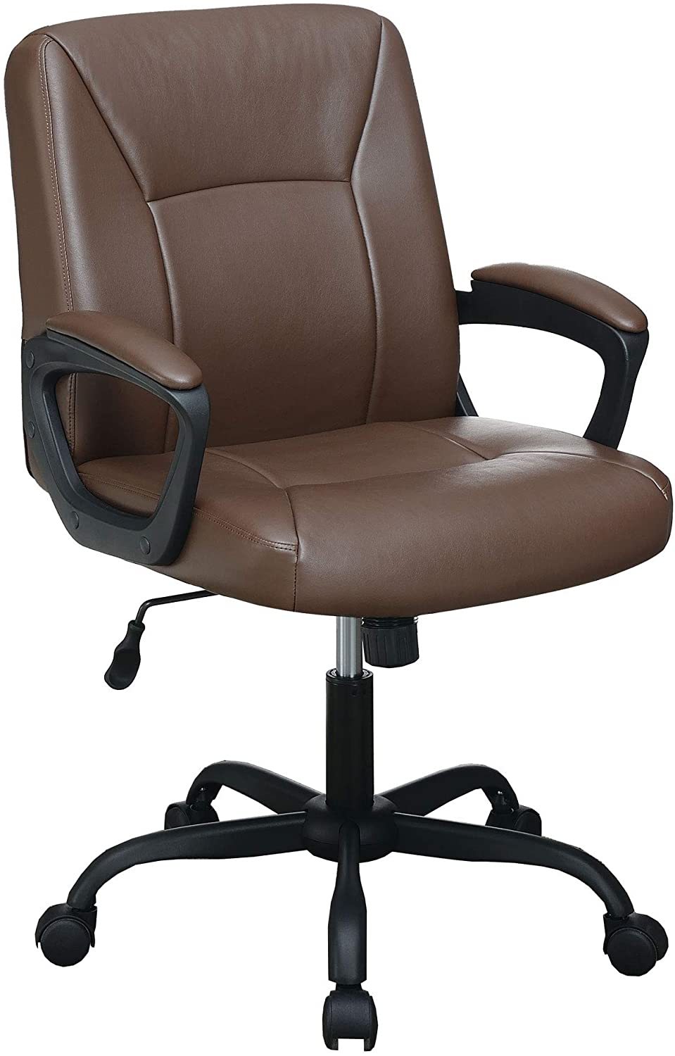 Relax Cushioned Office Chair 1pc Brown Color Upholstered Seat back Adjustable Chair Faux Leather