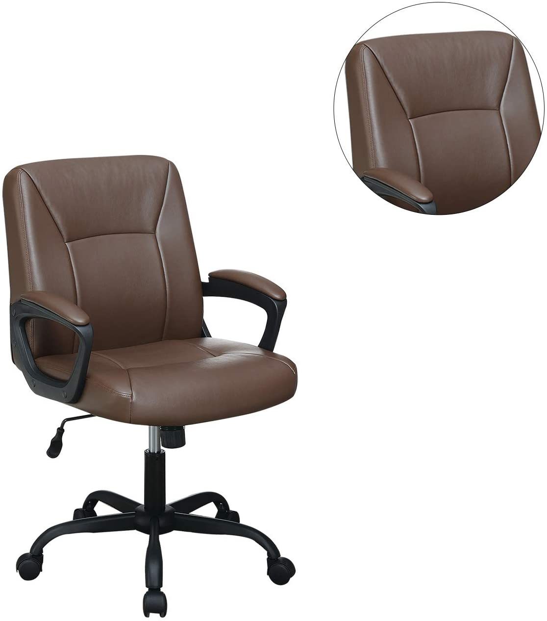 Relax Cushioned Office Chair 1pc Brown Color Upholstered Seat back Adjustable Chair Faux Leather