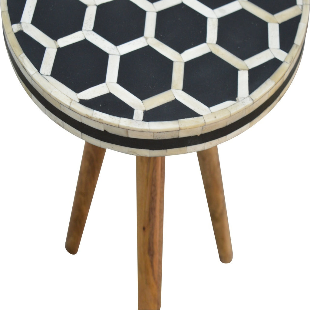 Artisan Furniture Solid Wood Bone Inlay Tripod Stool