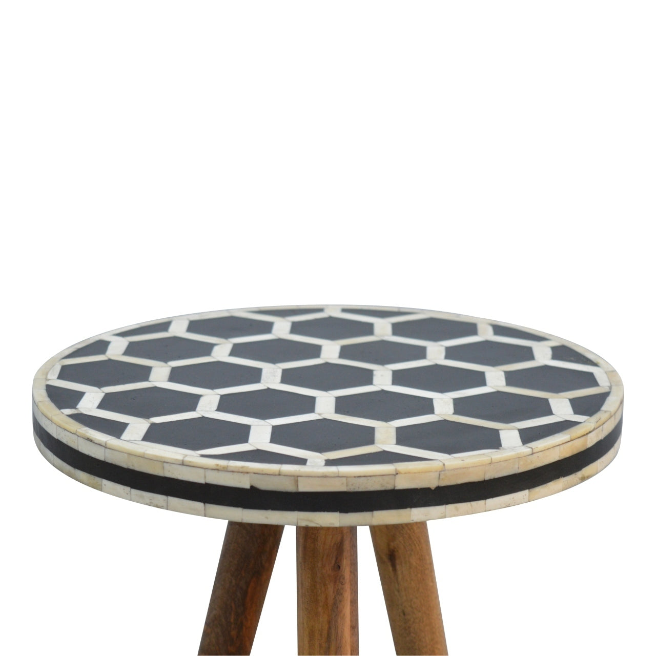 Artisan Furniture Solid Wood Bone Inlay Tripod Stool