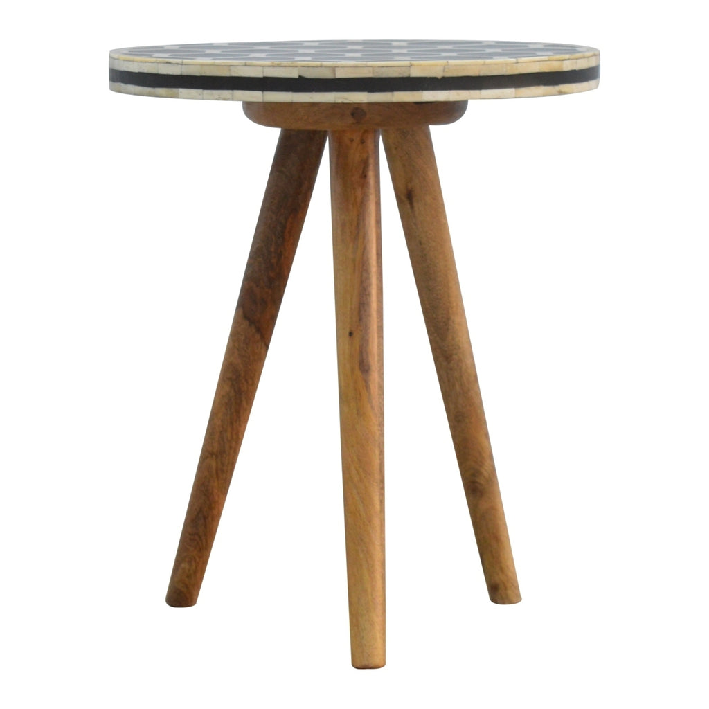 Artisan Furniture Solid Wood Bone Inlay Tripod Stool
