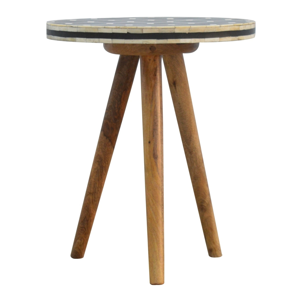 Artisan Furniture Solid Wood Bone Inlay Tripod Stool