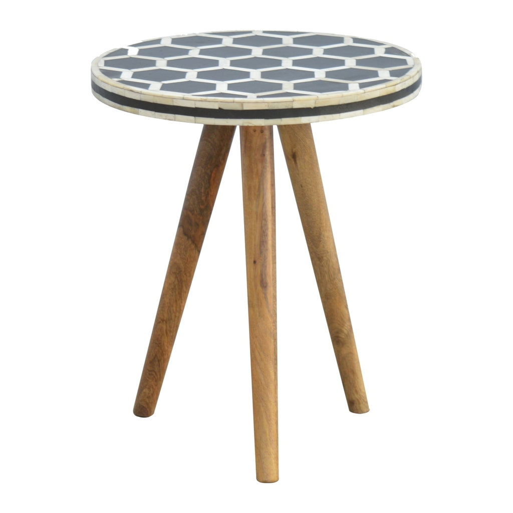 Artisan Furniture Solid Wood Bone Inlay Tripod Stool