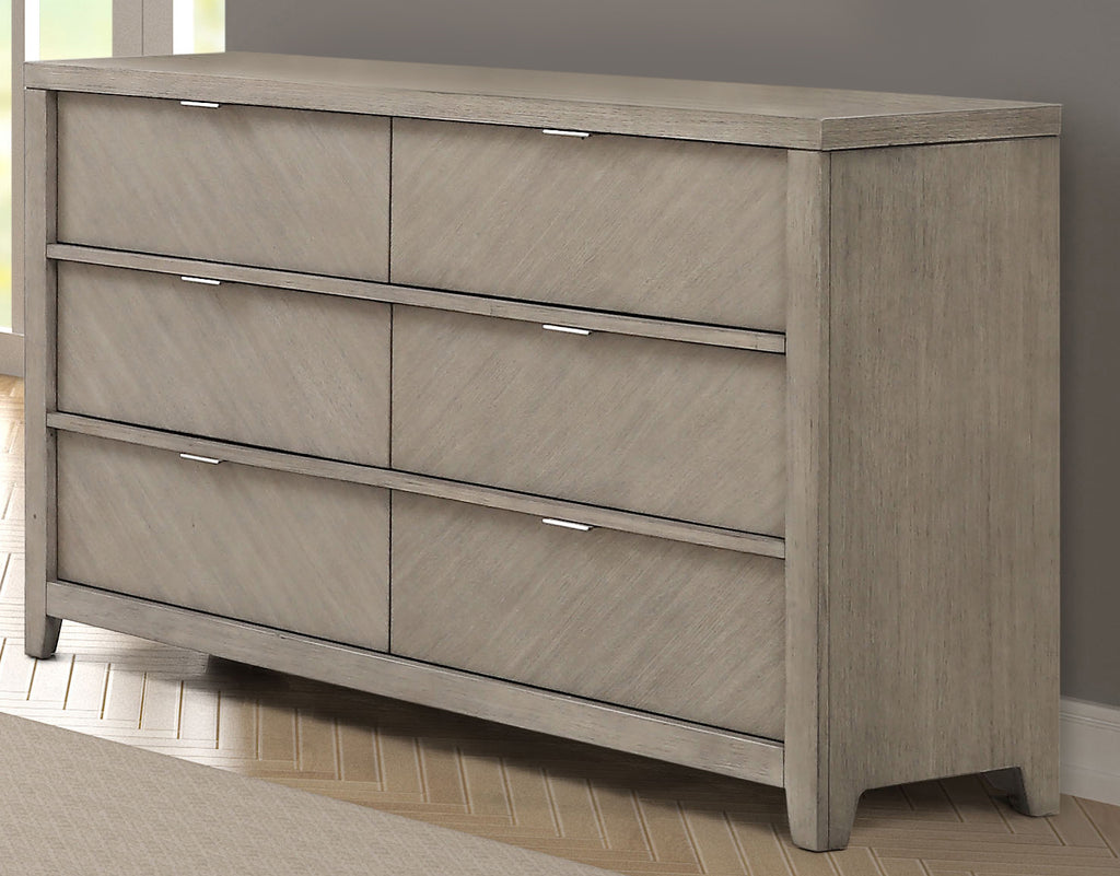 Modern Herringbone Wood 6-Drawer Dresser, Ash Finish Dresser
