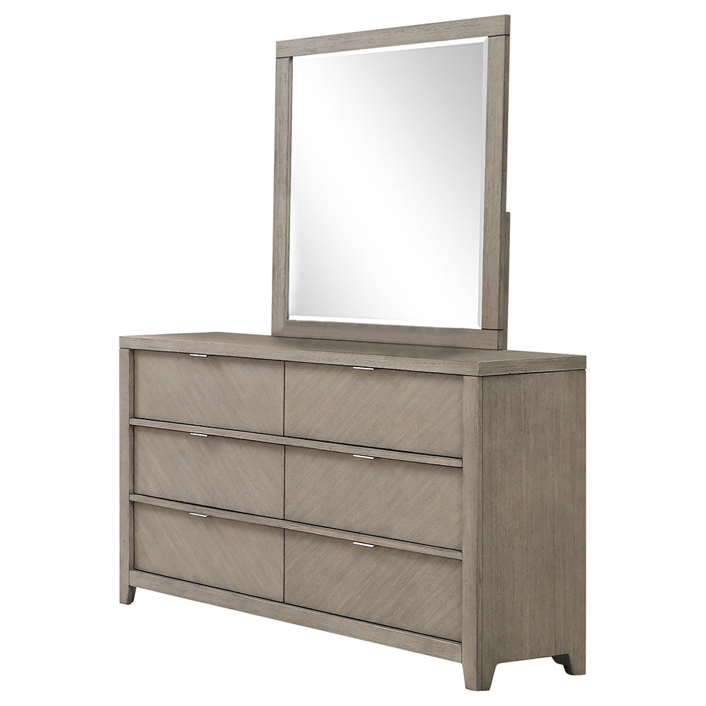 Modern Herringbone Wood 6-Drawer Dresser, Ash Finish Dresser