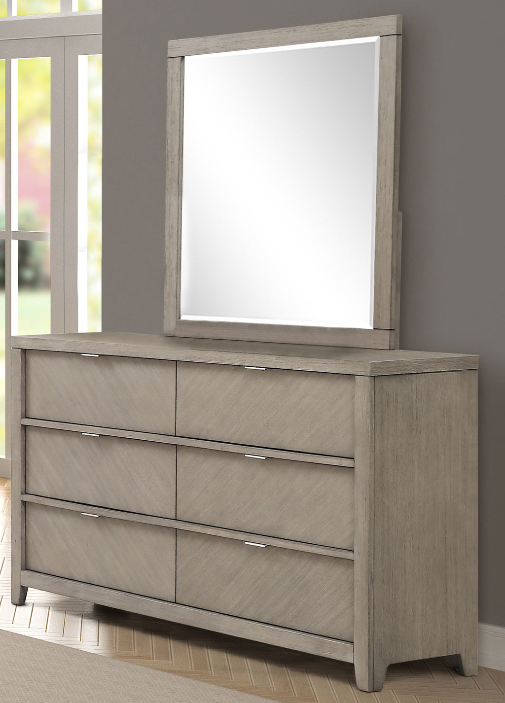 Modern Herringbone Wood 6-Drawer Dresser, Ash Finish Dresser