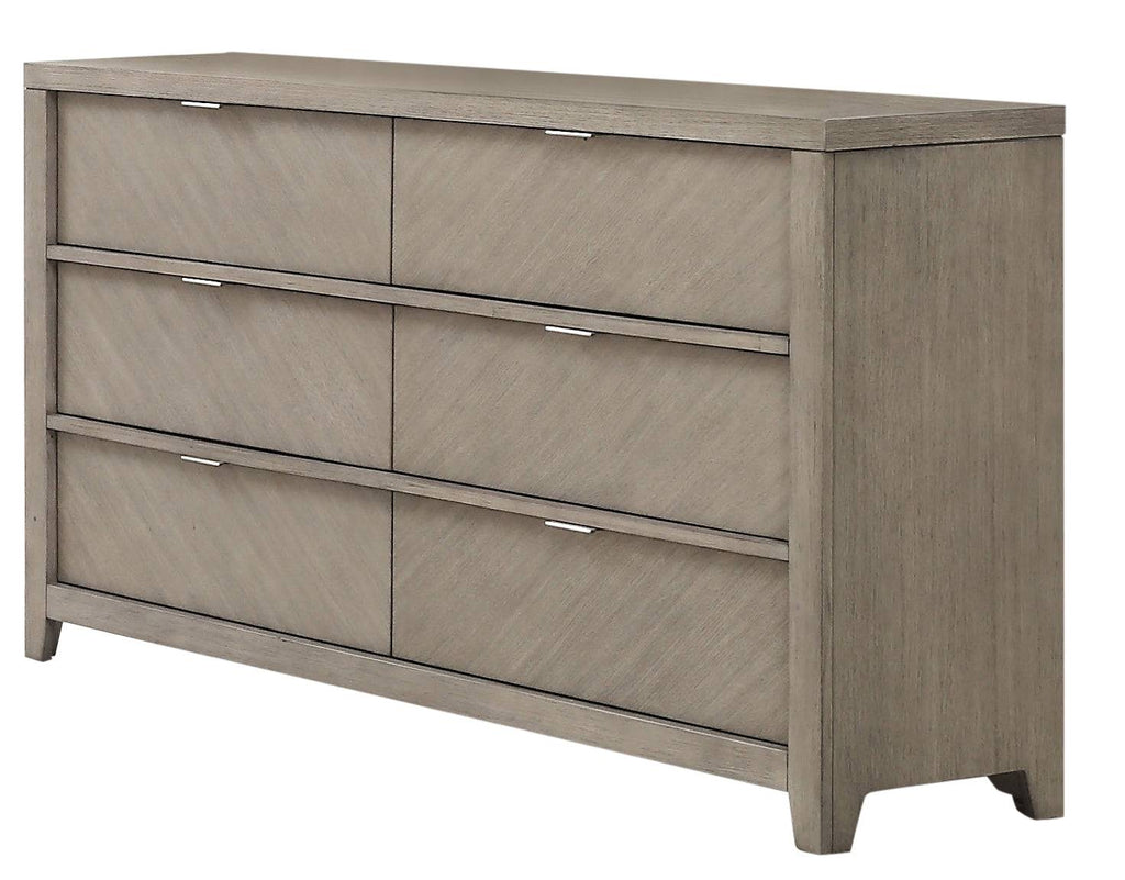 Modern Herringbone Wood 6-Drawer Dresser, Ash Finish Dresser