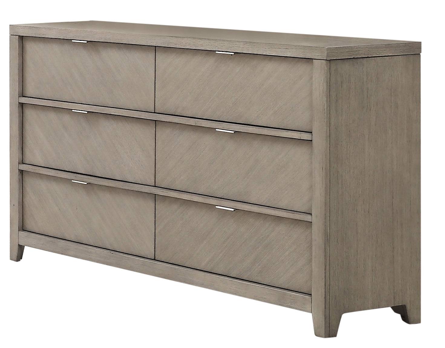 Modern Herringbone Wood 6-Drawer Dresser, Ash Finish Dresser
