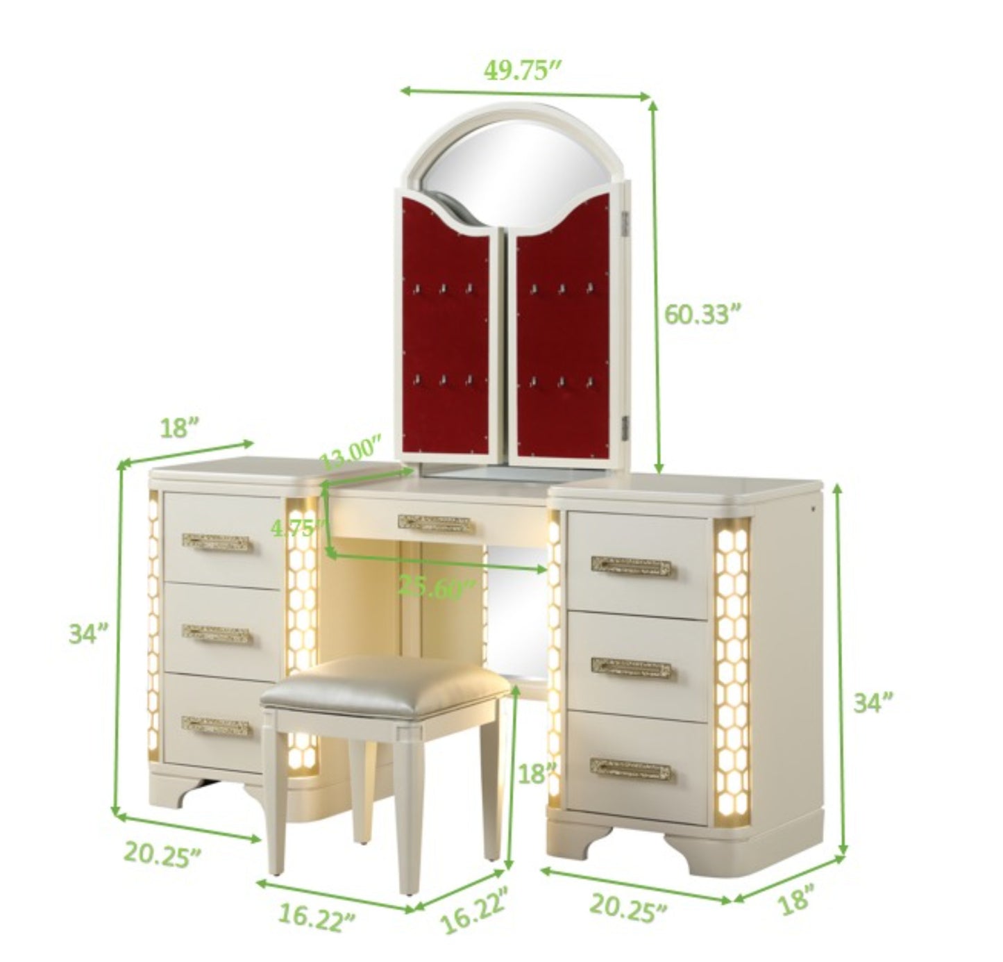 Vanity Set with side LED lightning made with Wood in Beige