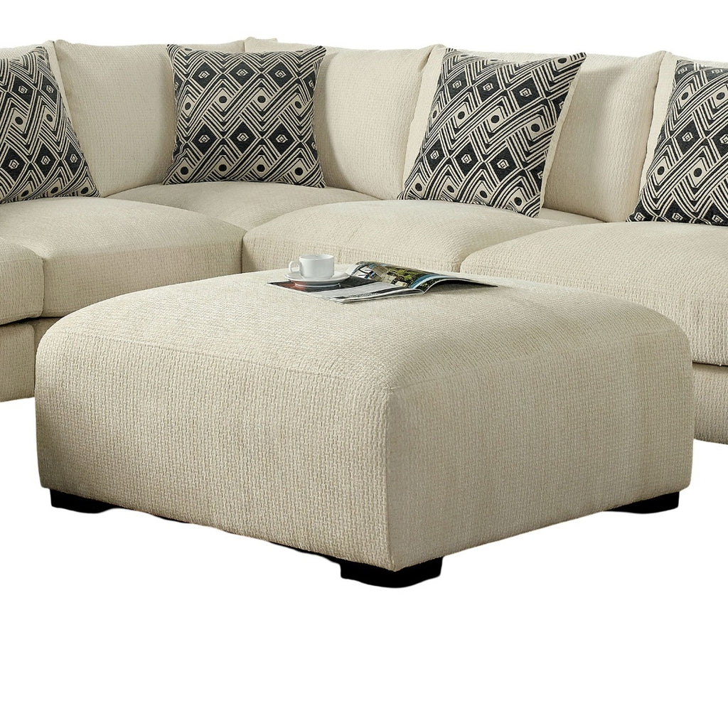 Contemporary Style Square Upholstery Huge Padded Ottoman With Memory Foam Layer Modular Design And Tapered Legs Beige