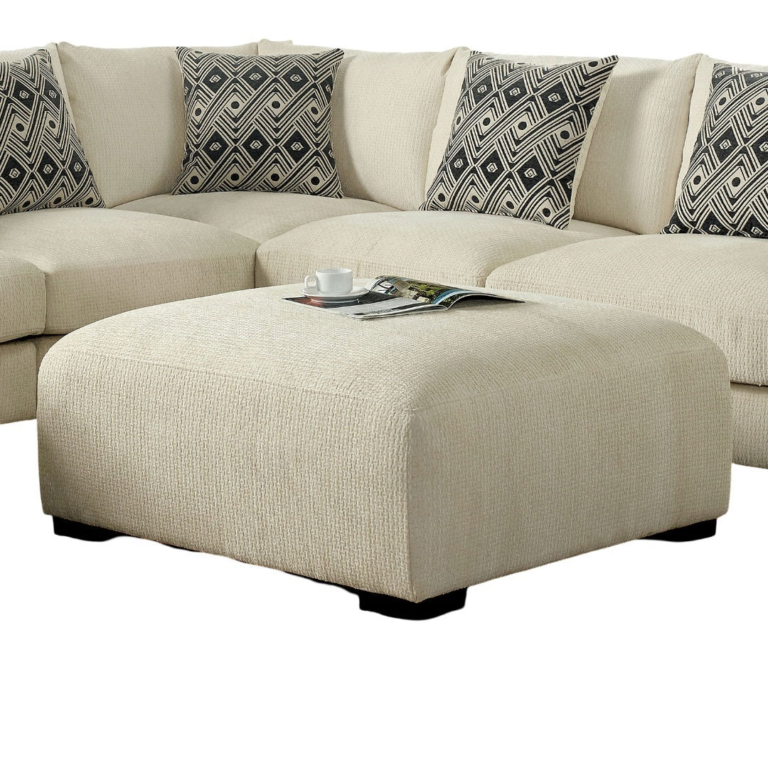 Contemporary Style Square Upholstery Huge Padded Ottoman With Memory Foam Layer Modular Design And Tapered Legs Beige