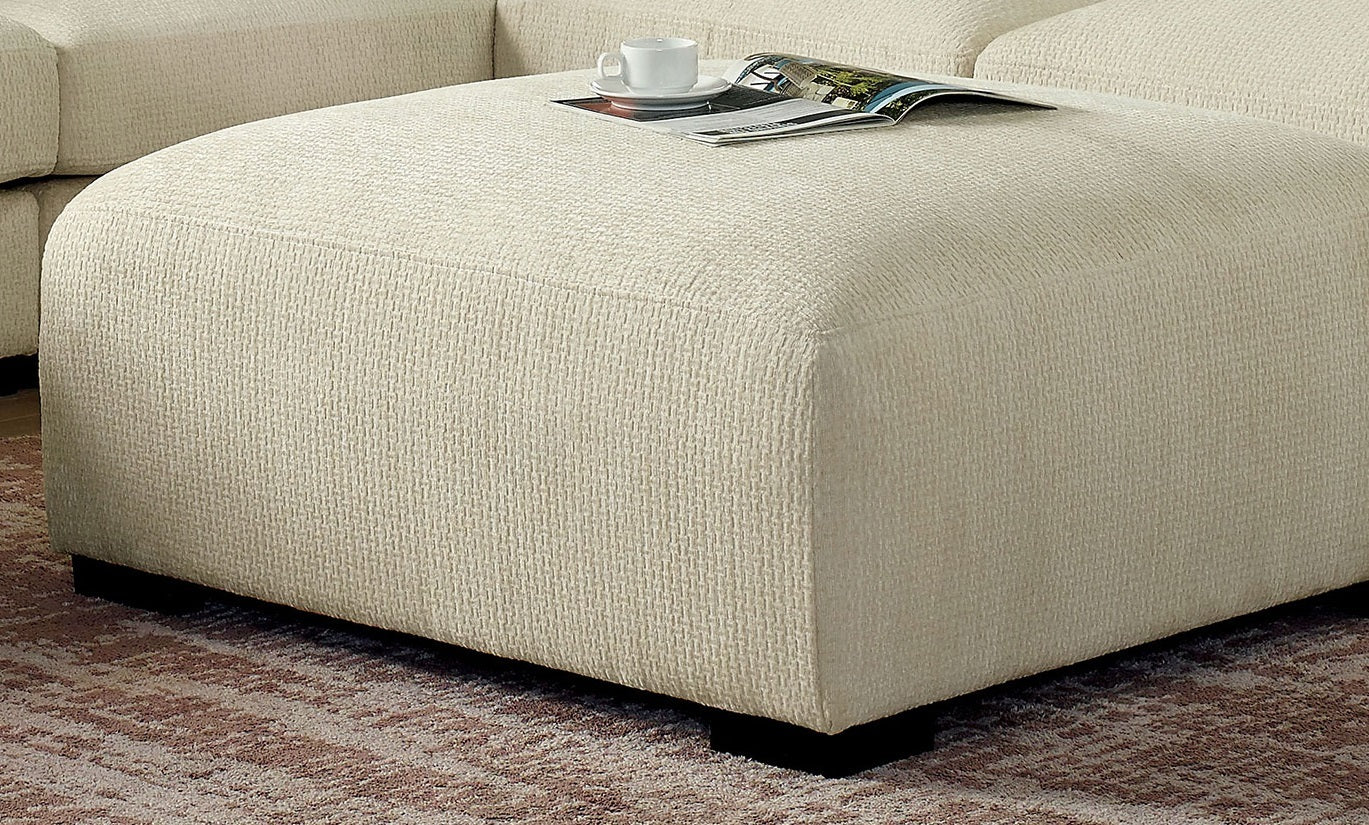 Contemporary Style Square Upholstery Huge Padded Ottoman With Memory Foam Layer Modular Design And Tapered Legs Beige