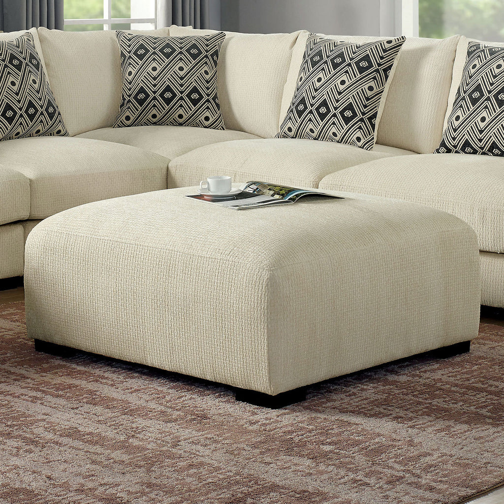 Contemporary Style Square Upholstery Huge Padded Ottoman With Memory Foam Layer Modular Design And Tapered Legs Beige