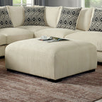 Contemporary Style Square Upholstery Huge Padded Ottoman With Memory Foam Layer Modular Design And Tapered Legs Beige
