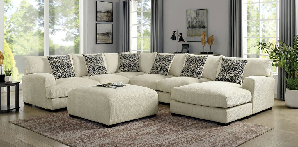Contemporary Style Square Upholstery Huge Padded Ottoman With Memory Foam Layer Modular Design And Tapered Legs Beige