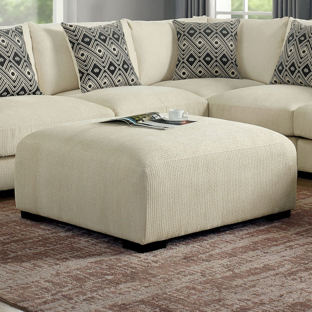 Contemporary Style Square Upholstery Huge Padded Ottoman With Memory Foam Layer Modular Design And Tapered Legs Beige