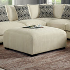 Contemporary Style Square Upholstery Huge Padded Ottoman With Memory Foam Layer Modular Design And Tapered Legs Beige