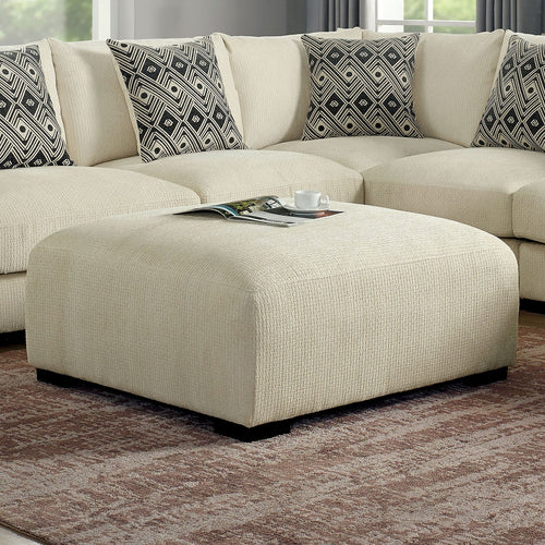 Contemporary Beige Chenille Square Ottoman with Memory Foam.