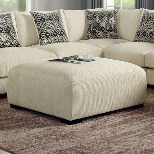 Contemporary Style Square Upholstery Huge Padded Ottoman With Memory Foam Layer Modular Design And Tapered Legs Beige