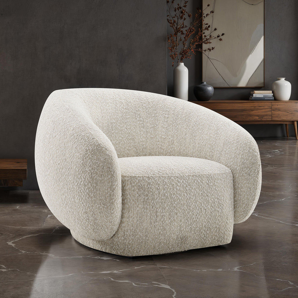 Contemporary Style 1pc Swivel Chair Boucle Upholstered 360 Degree Swivel Base armrest Slope Curved High Density Foam Beige Finish Accent Chair