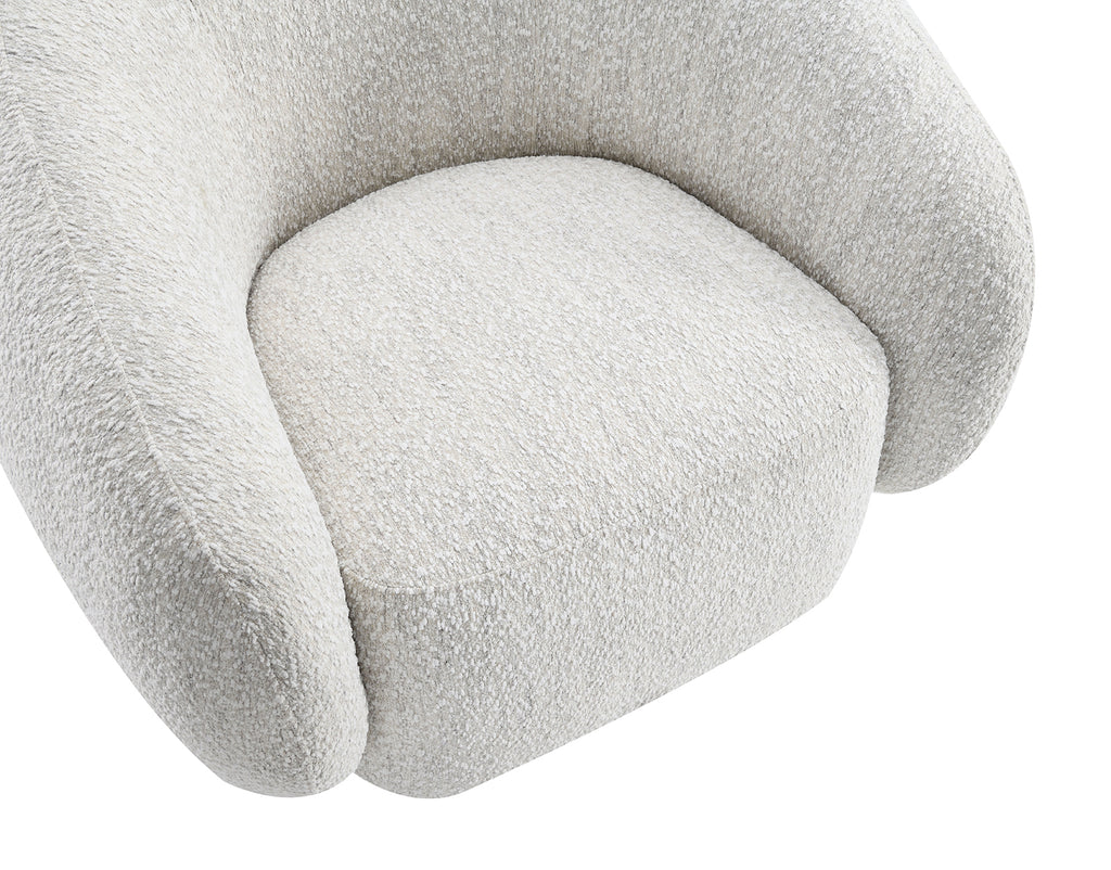 Contemporary Style 1pc Swivel Chair Boucle Upholstered 360 Degree Swivel Base armrest Slope Curved High Density Foam Beige Finish Accent Chair