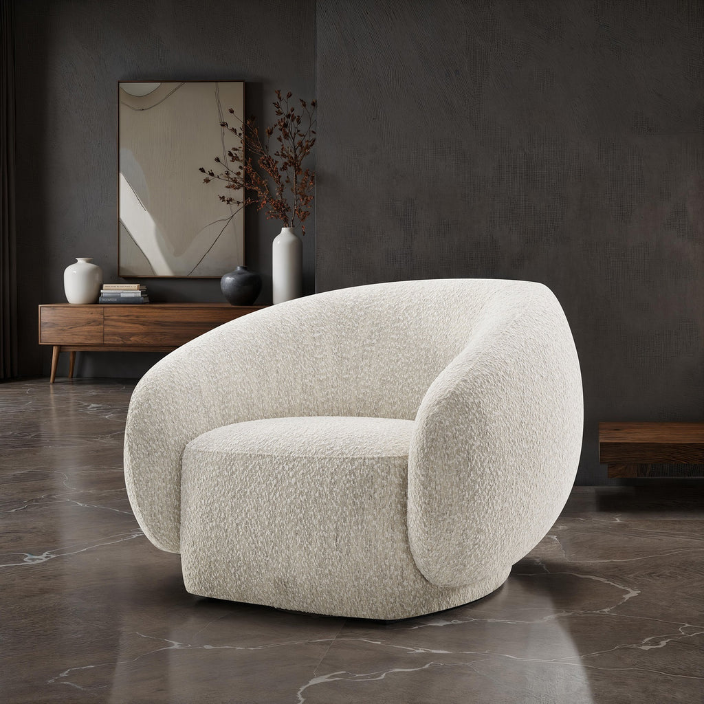 Contemporary Style 1pc Swivel Chair Boucle Upholstered 360 Degree Swivel Base armrest Slope Curved High Density Foam Beige Finish Accent Chair