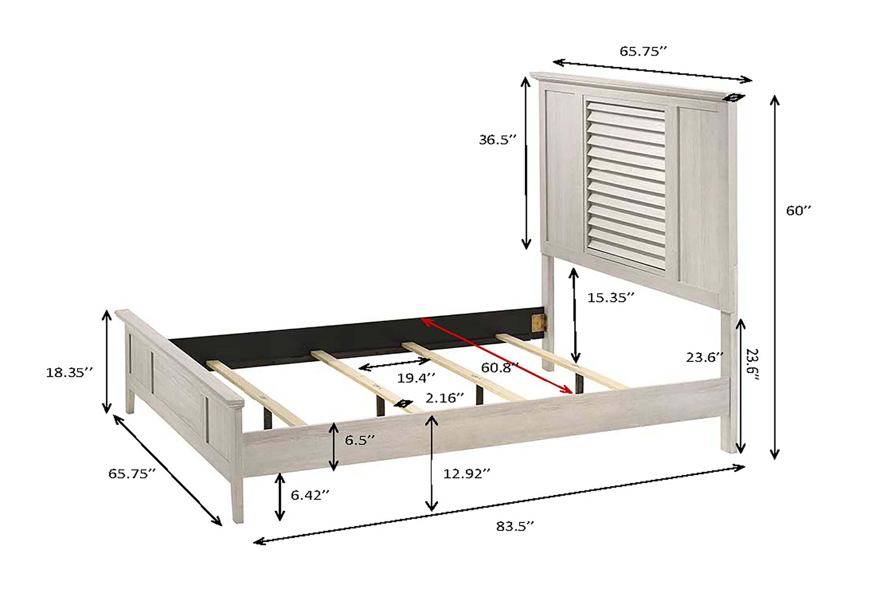 1pc Queen Size Bed Contemporary Style Light Wood Finish Louvered Headboard Design Beige Finish