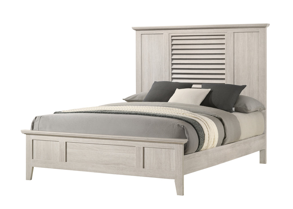 1pc Queen Size Bed Contemporary Style Light Wood Finish Louvered Headboard Design Beige Finish