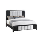 Beverly Black and White King Bed with Fluted Detailing, Partially Upholstered Headboard and Footboard, Low Profile Design in Rubber Wood Bed Frame