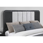 Beverly Black and White King Bed with Fluted Detailing, Partially Upholstered Headboard and Footboard, Low Profile Design in Rubber Wood Bed Frame