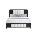 Beverly Black and White King Bed with Fluted Detailing, Partially Upholstered Headboard and Footboard, Low Profile Design in Rubber Wood Bed Frame