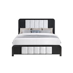 Beverly Black and White King Bed with Fluted Detailing, Partially Upholstered Headboard and Footboard, Low Profile Design in Rubber Wood Bed Frame