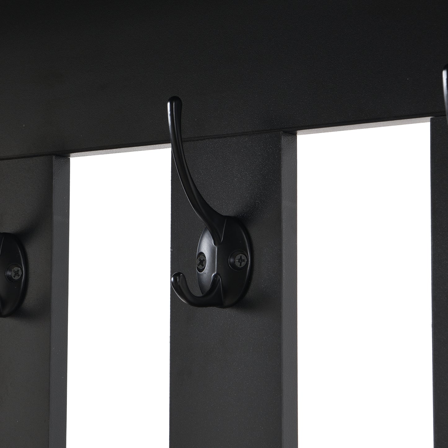 ON-TREND Contemporary 39.3''Wx70.8''H Hall Tree Storage with Cushioned Storage Bench, Multifunctional Hallway Shoe Cabinet with Pegboard, Modern Coat Rack with 4 Hooks for Entryway, Mudroom, Black Hall Tree