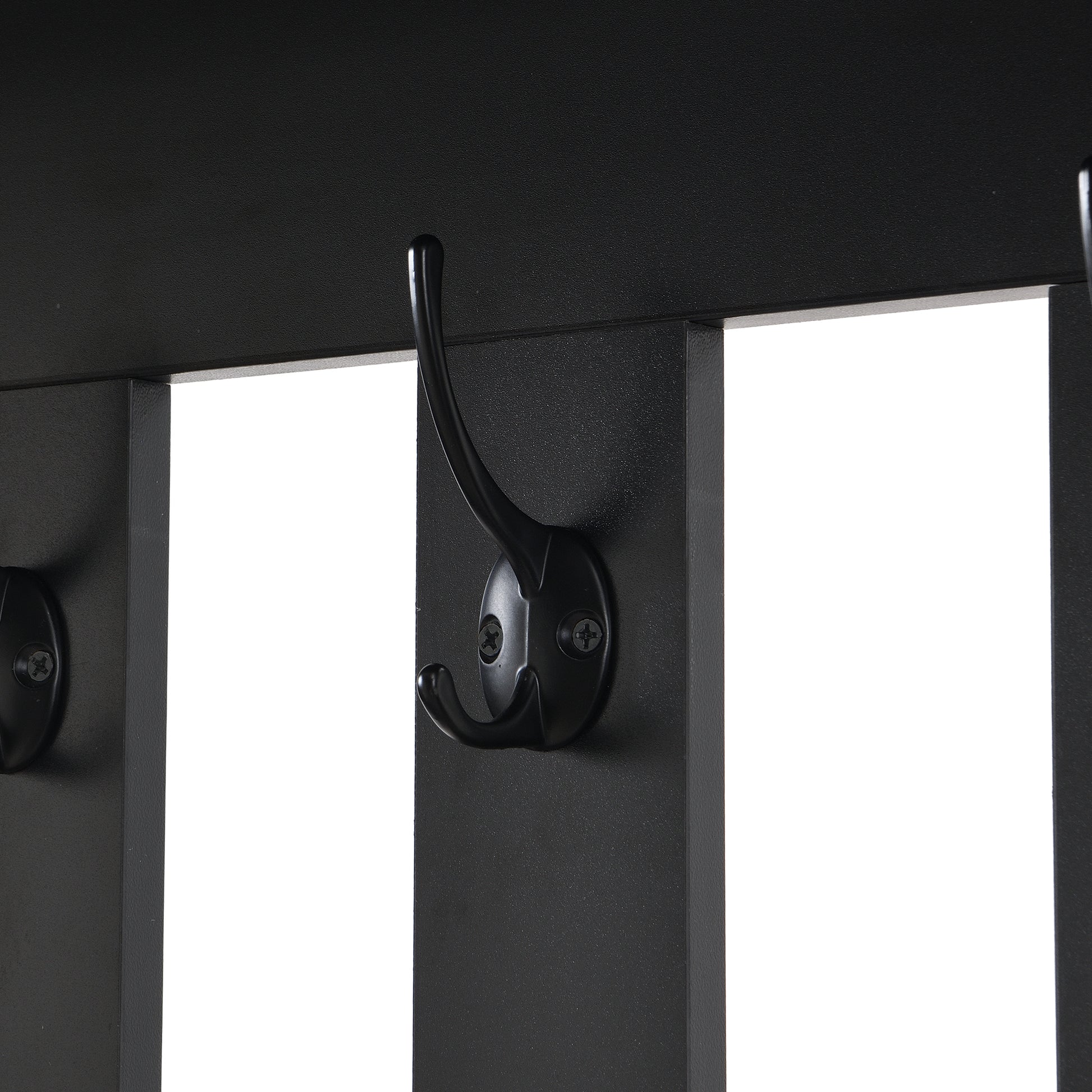 ON-TREND Contemporary 39.3''Wx70.8''H Hall Tree Storage with Cushioned Storage Bench, Multifunctional Hallway Shoe Cabinet with Pegboard, Modern Coat Rack with 4 Hooks for Entryway, Mudroom, Black Hall Tree