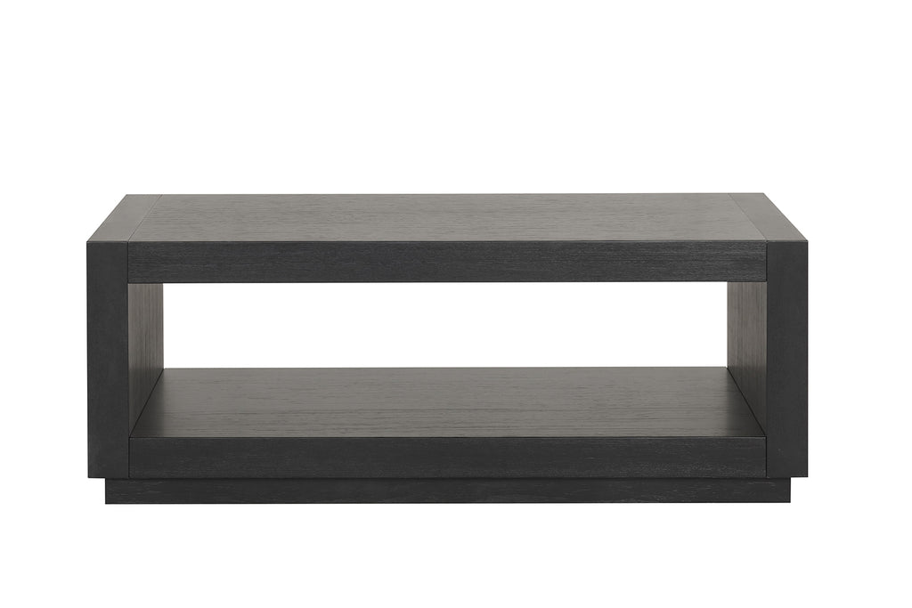 Contemporary Style Rectangle Coffee Table Plinth Base Open Bottom shelf Black Finish Primary Living Room Coffee Table