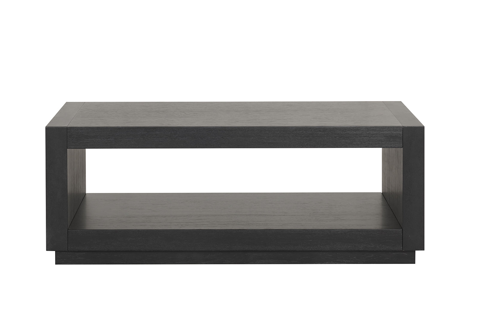 Contemporary Style Rectangle Coffee Table Plinth Base Open Bottom shelf Black Finish Primary Living Room Coffee Table