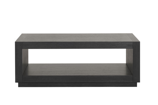 Contemporary Style Rectangle Coffee Table Plinth Base Open Bottom shelf Black Finish Primary Living Room Coffee Table