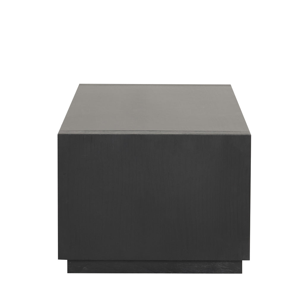 Contemporary Style Rectangle Coffee Table Plinth Base Open Bottom shelf Black Finish Primary Living Room Coffee Table