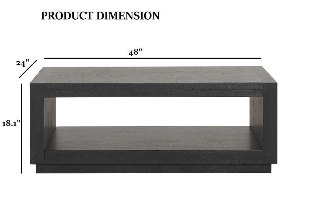Contemporary Style Rectangle Coffee Table Plinth Base Open Bottom shelf Black Finish Primary Living Room Coffee Table