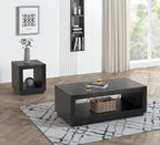 Contemporary Style Rectangle Coffee Table Plinth Base Open Bottom shelf Black Finish Primary Living Room Coffee Table