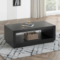 Contemporary Style Rectangle Coffee Table Plinth Base Open Bottom shelf Black Finish Primary Living Room Coffee Table
