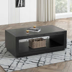 Contemporary Style Rectangle Coffee Table Plinth Base Open Bottom shelf Black Finish Primary Living Room Coffee Table