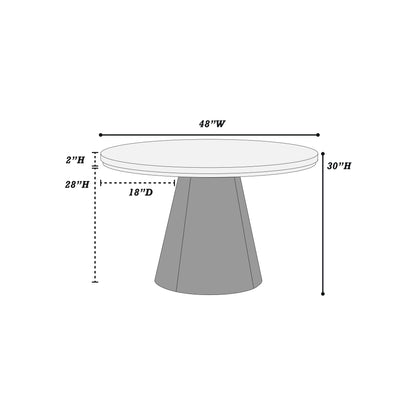Dining Table 4x Side Chairs White Finish Fabric Black Round Table w Cone Base 5pc Dining Set Plush Seat