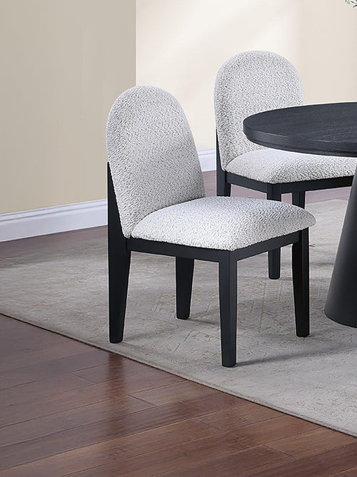 Contemporary Black Round Dining Table with Fabric Chairs Set.