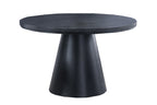 Dining Table 4x Side Chairs White Finish Fabric Black Round Table w Cone Base 5pc Dining Set Plush Seat