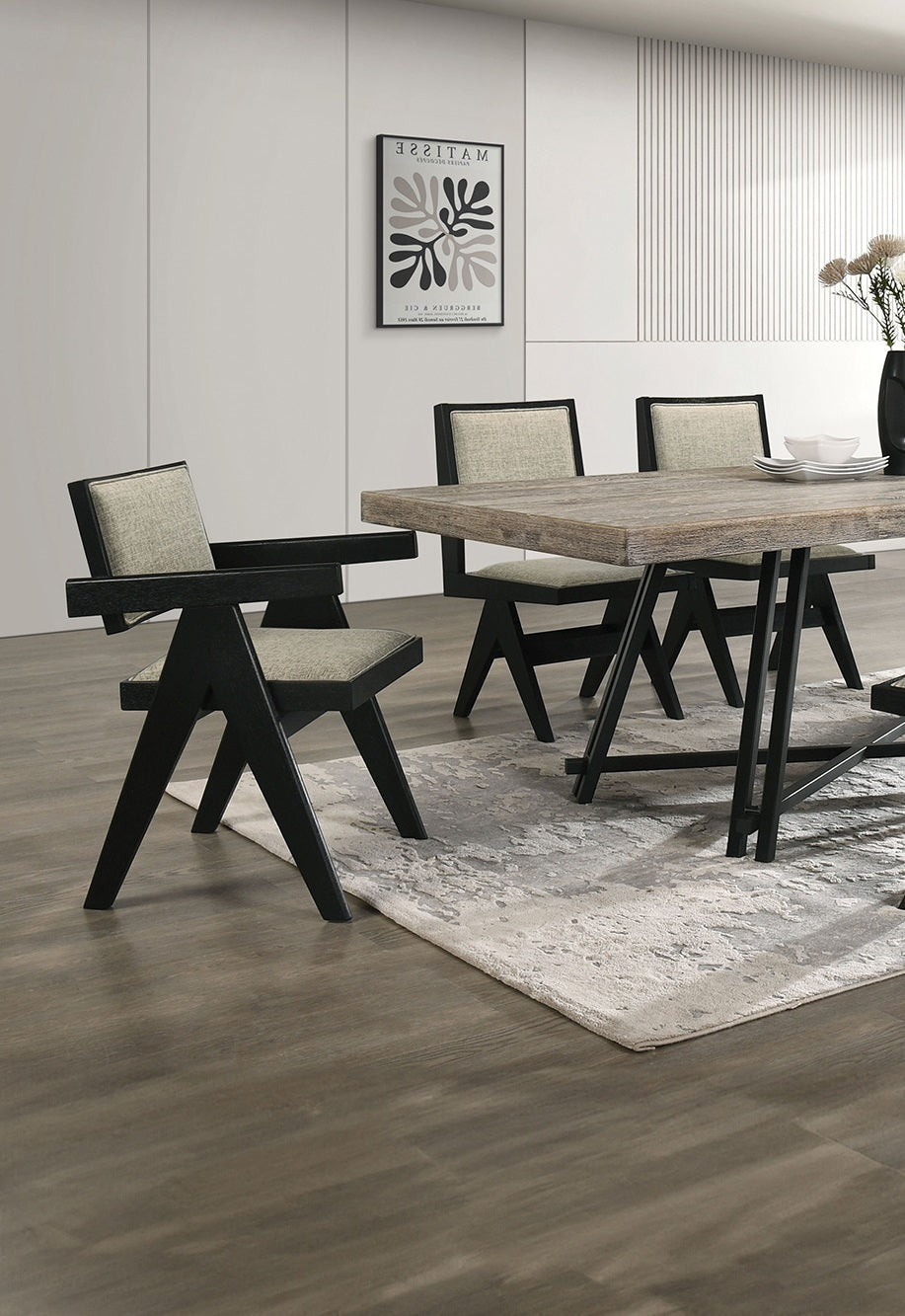 Contemporary 7pc Black Dining Set Rubber wood Dining Table w 2x Arm Chairs And 4x Side Chairs