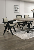 Contemporary 7pc Black Dining Set Rubber wood Dining Table w 2x Arm Chairs And 4x Side Chairs