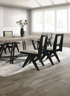 Contemporary 7pc Black Dining Set Rubber wood Dining Table w 2x Arm Chairs And 4x Side Chairs