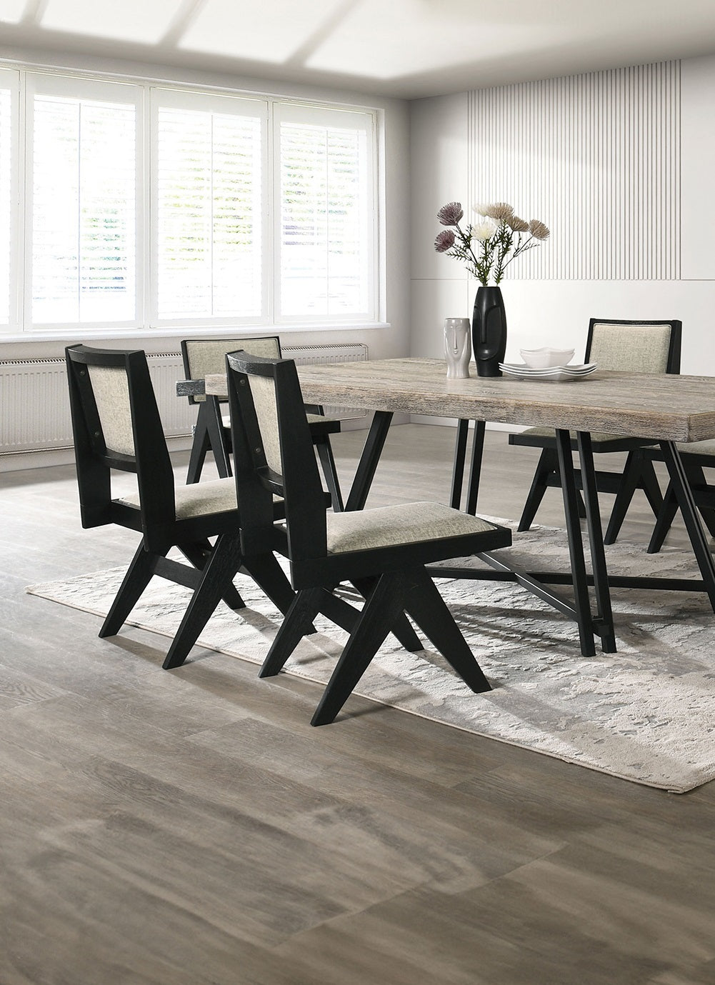 Contemporary 7pc Black Dining Set Rubber wood Dining Table w 2x Arm Chairs And 4x Side Chairs